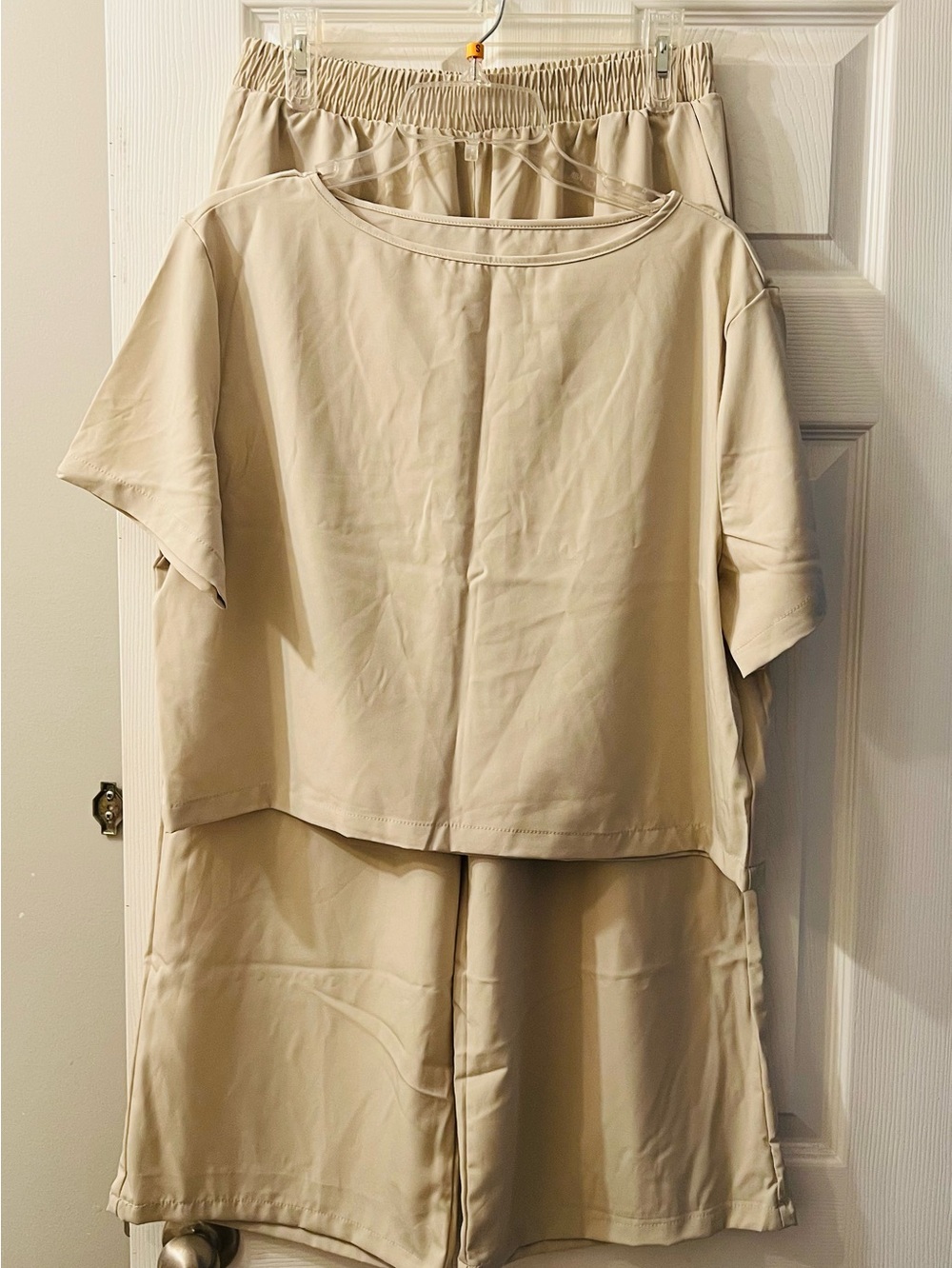 SHEIN Cream Relaxed Short Sleeve Top & Elastic Waist Shorts Set